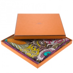 Pre Owned Hermes Blue Fleurs D'Indiennes Printed Silk Square Scarf