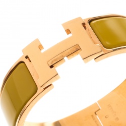 Pre Owned Hermes Clic Clac H Sun Yellow Enamel Gold Plated Wide Bracelet GM
