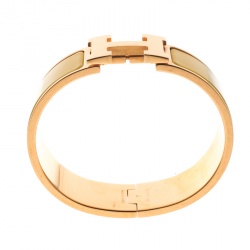 Pre Owned Hermes Clic Clac H Sun Yellow Enamel Gold Plated Wide Bracelet GM