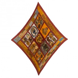 Pre Owned Hermes Multicolor Persona Printed Plisse Silk Diamond Scarf