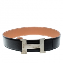 Pre Owned Hermes Black/Brown Box Calf Leather Reversible Constance Buckle Belt 75cm