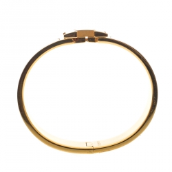 Pre Owned Hermes Clic Clac H White Enamel Gold Plated Narrow Bracelet PM
