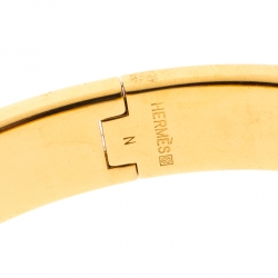 Pre Owned Hermes Clic Clac H White Enamel Gold Plated Narrow Bracelet PM