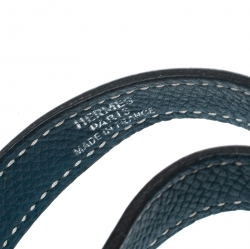 Pre Owned Hermes Kelly Double Tour Blue Leather Palladium Plated Wrap Bracelet
