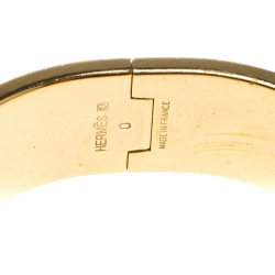Pre Owned Hermes Clic Clac H Black Enamel Gold Plated Wide Bracelet PM