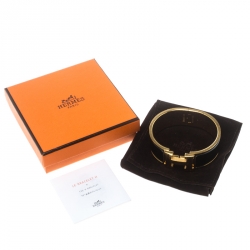 Pre Owned Hermes Clic Clac H Black Enamel Gold Plated Wide Bracelet PM