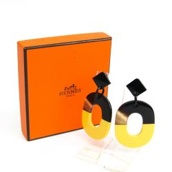 Pre Owned Hermes Isthme Two Tone Lacquer Buffalo Horn Drop Earrings