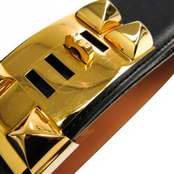 Pre Owned Hermes Black Leather Collier de Chien Medor Belt 65