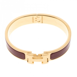 Pre Owned Hermes Clic Clac H Red Enamel Gold Plated Narrow Bracelet PM
