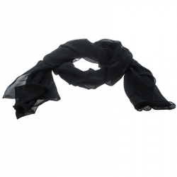 Pre Owned Hermes Black Hologram Motif Silk Chiffon Stole