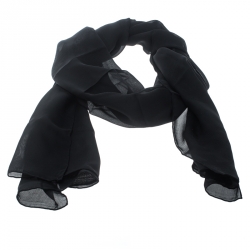 Pre Owned Hermes Black Hologram Motif Silk Chiffon Stole