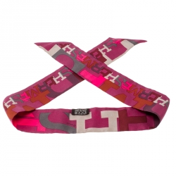 Pre Owned Hermes Capitals Purple Printed Silk Twilly