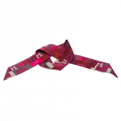 Pre Owned Hermes Capitals Purple Printed Silk Twilly