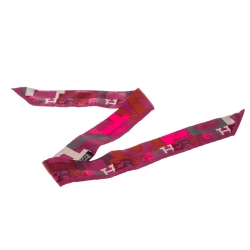 Pre Owned Hermes Capitals Purple Printed Silk Twilly
