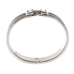 Pre Owned Hermes Clic Clac H Black Enamel Palladium Plated Bracelet PM