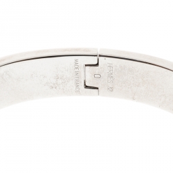 Pre Owned Hermes Clic Clac H Black Enamel Palladium Plated Bracelet PM