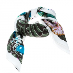 Pre Owned Hermes Flamingo Party White Printed Silk Square Scarf