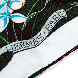 Pre Owned Hermes Flamingo Party White Printed Silk Square Scarf