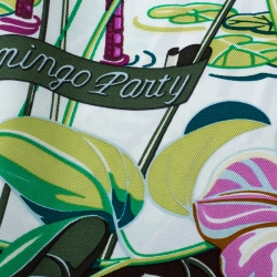 Pre Owned Hermes Flamingo Party White Printed Silk Square Scarf