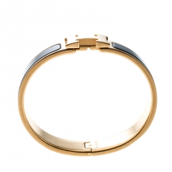 Pre Owned Hermes Clic Clac H Black Enameled Gold Tone Bracelet PM