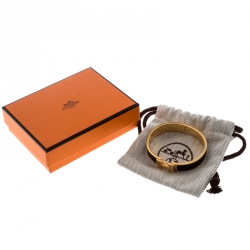 Pre Owned Hermes Clic Clac H Black Enameled Gold Tone Bracelet PM