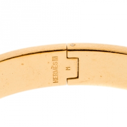 Pre Owned Hermes Clic Clac H Gold Tone White Enamel Narrow Bracelet PM