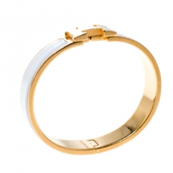 Pre Owned Hermes Clic Clac H Gold Tone White Enamel Narrow Bracelet PM