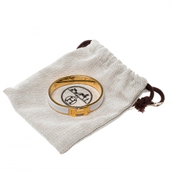 Pre Owned Hermes Clic Clac H Gold Tone White Enamel Narrow Bracelet PM