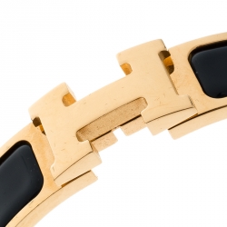 Pre Owned Hermes Clic Clac H Navy Blue Enamel Gold Plated Narrow Bracelet PM