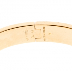 Pre Owned Hermes Clic Clac H Navy Blue Enamel Gold Plated Narrow Bracelet PM