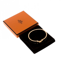 Pre Owned Hermes Clic Clac H Navy Blue Enamel Gold Plated Narrow Bracelet PM