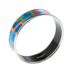 Pre Owned Hermes Capitales Multicolored Enamel Palladium Plated Wide Bracelet
