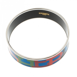 Pre Owned Hermes Capitales Multicolored Enamel Palladium Plated Wide Bracelet