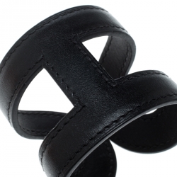 Pre Owned Hermes Ano Black Leather Adjustable Cuff Bracelet