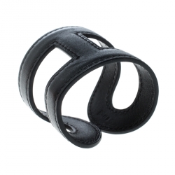 Pre Owned Hermes Ano Black Leather Adjustable Cuff Bracelet