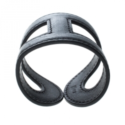 Pre Owned Hermes Ano Black Leather Adjustable Cuff Bracelet