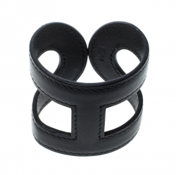 Pre Owned Hermes Ano Black Leather Adjustable Cuff Bracelet