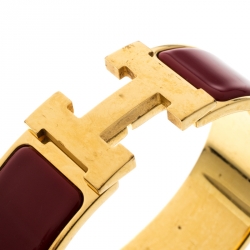 Pre Owned Hermes Clic Clac H Red Enamel Gold Plated Wide Bracelet GM