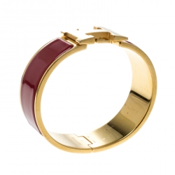Pre Owned Hermes Clic Clac H Red Enamel Gold Plated Wide Bracelet GM