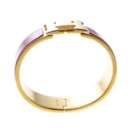 Pre Owned Hermes Clic Clac H Red Enamel Gold Plated Wide Bracelet GM