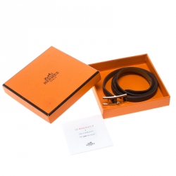Pre Owned Hermes Hapi 3 Grey Leather Palladium Plated Wrap Bracelet S