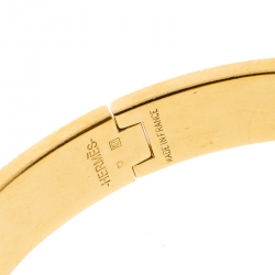 Pre Owned Hermes Clic Clac H White Enamel Gold Plated Narrow Bracelet PM