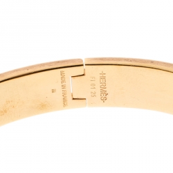 Pre Owned Hermes Clic Clac H Blue Enamel Gold Plated Narrow Bracelet PM