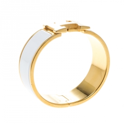 Pre Owned Hermes Clic Clac H White Enamel Gold Plated Wide Bracelet GM