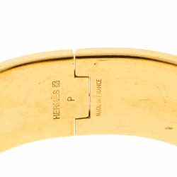 Pre Owned Hermes Clic Clac H White Enamel Gold Plated Wide Bracelet GM