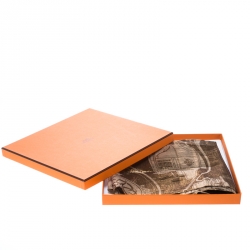 Pre Owned Hermes Gold Lurex Detail Carriage Pattern Glitter Square Scarf