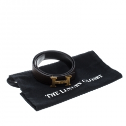 Pre Owned Hermes Dark Brown/Black Leather Gold Brushed Finished H Buckle Belt 85cm