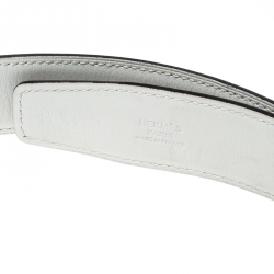 Pre Owned Hermès Taupe/White Leather Reversible Silver Hammered Finished H Buckle Belt 80cm