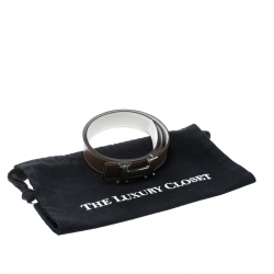 Pre Owned Hermès Taupe/White Leather Reversible Silver Hammered Finished H Buckle Belt 80cm