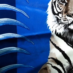 Pre Owned Hermes Vintage Blue Tigre Royal Printed Silk Square Scarf